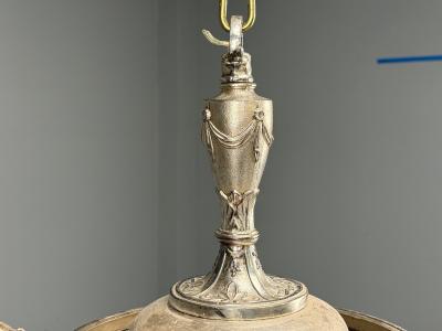 French Victorian Chandelier Etched Glass Silver Plated 19th Century