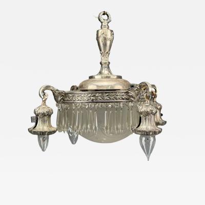 French Victorian Chandelier Etched Glass Silver Plated 19th Century