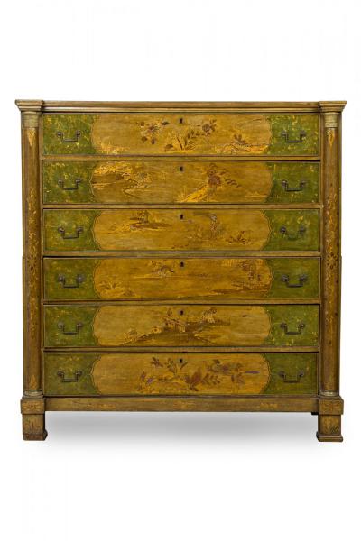 French Victorian Chinoiserie Gilt Painted and Lacquered 6 Drawer Chest Dresser
