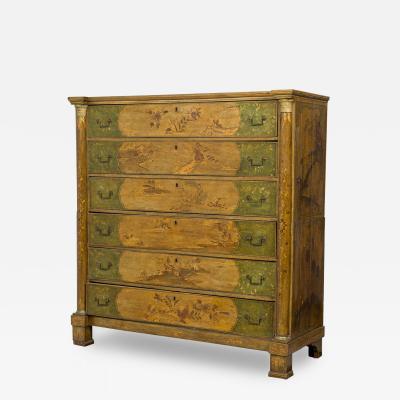 French Victorian Chinoiserie Gilt Painted and Lacquered 6 Drawer Chest Dresser