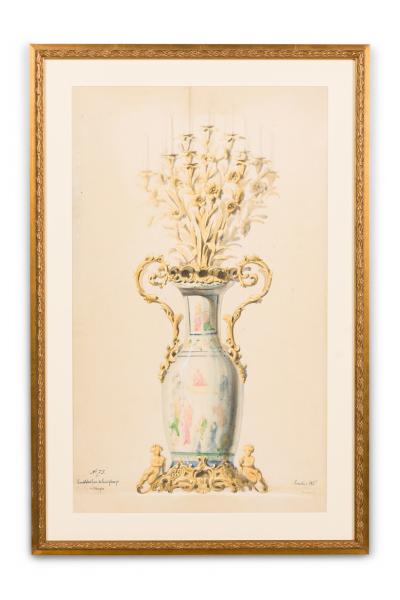 French Victorian Colored print of a Vase