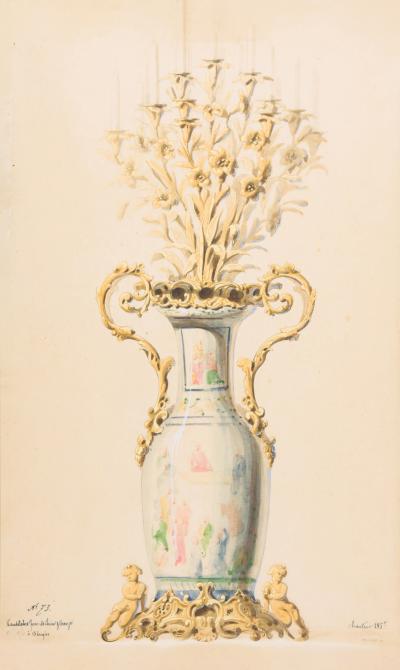 French Victorian Colored print of a Vase