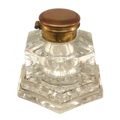 French Victorian Crystal and Marble Inkwell
