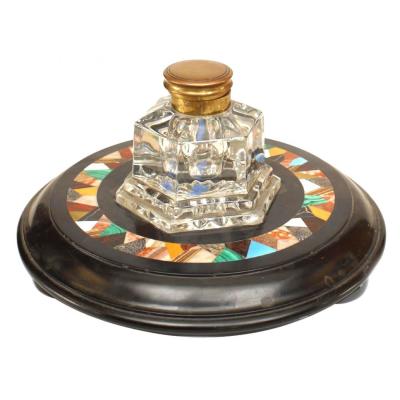 French Victorian Crystal and Marble Inkwell