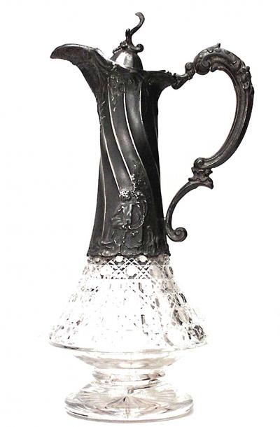 French Victorian Crystal and Pewter Decanter
