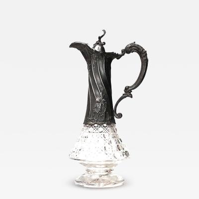 French Victorian Crystal and Pewter Decanter
