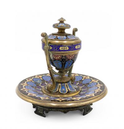 French Victorian Enamel Urn Inkwell