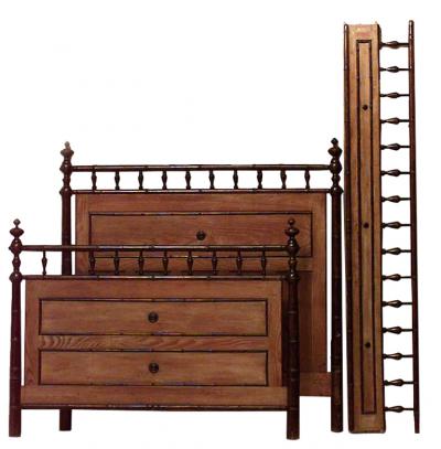 French Victorian Faux Bamboo Wooden Twin Bed