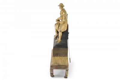 French Victorian Gilt Broze Hunter and Dog Mantel Clock