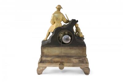 French Victorian Gilt Broze Hunter and Dog Mantel Clock
