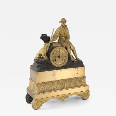 French Victorian Gilt Broze Hunter and Dog Mantel Clock