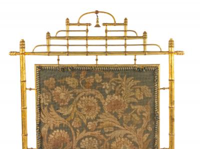 French Victorian Gilt Faux Bamboo Fire Screen