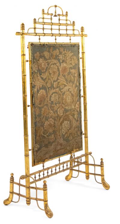 French Victorian Gilt Faux Bamboo Fire Screen