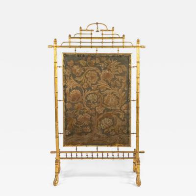 French Victorian Gilt Faux Bamboo Fire Screen
