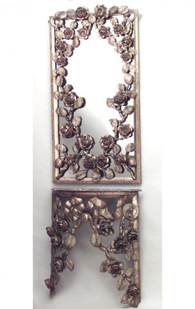 French Victorian Gilt Floral Console Table with Pier Mirror