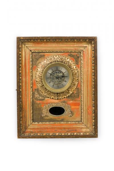 French Victorian Gilt and Painted Wall Clock