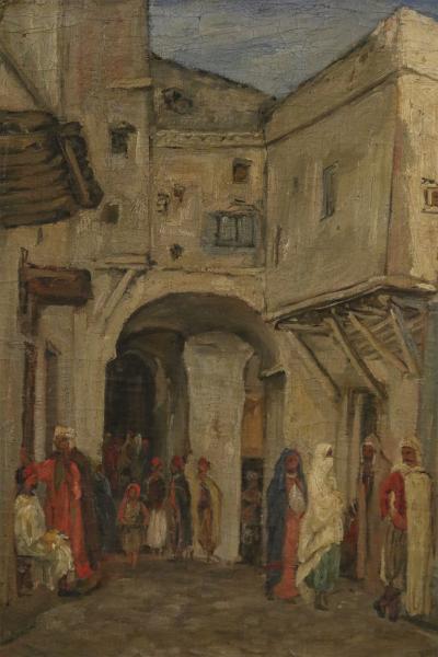 French Victorian Giltwood Framed Oil Painting of a Middle Eastern Street Scene