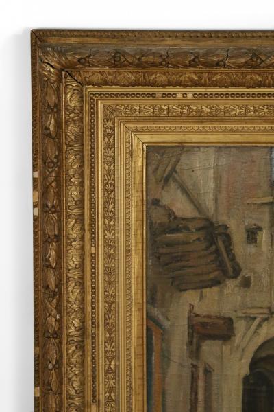 French Victorian Giltwood Framed Oil Painting of a Middle Eastern Street Scene