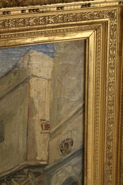 French Victorian Giltwood Framed Oil Painting of a Middle Eastern Street Scene