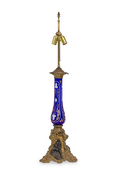 French Victorian Glass and Bronze Table Lamp