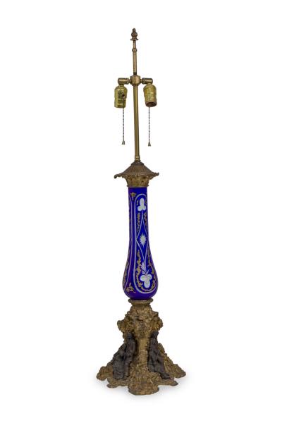 French Victorian Glass and Bronze Table Lamp