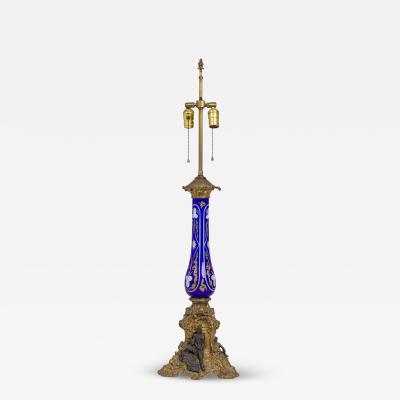 French Victorian Glass and Bronze Table Lamp