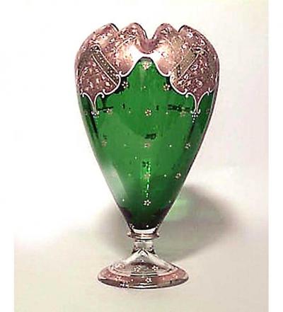 French Victorian Green Glass and Gilt Metal Vase