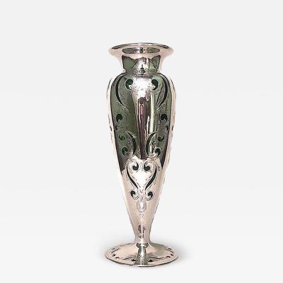 French Victorian Green Glass and Silver Vase