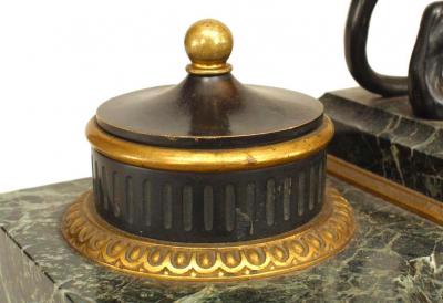 French Victorian Green Marble Inkwell with Tiger
