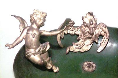 French Victorian Green Metal Bowl with Cupid Figures