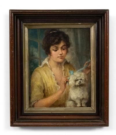 French Victorian Lady and Poodle Portrait