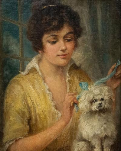 French Victorian Lady and Poodle Portrait
