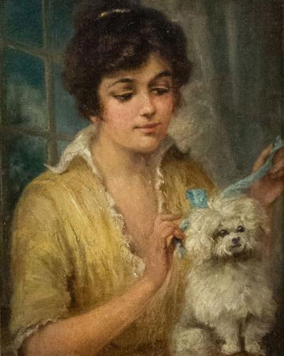 French Victorian Lady and Poodle Portrait