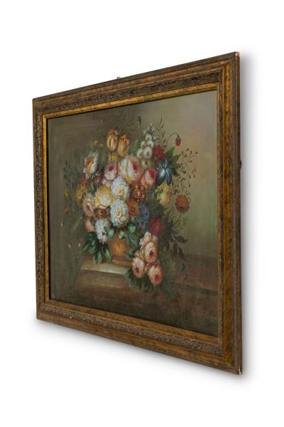 French Victorian Oil On Canvas Painting Titled Still Life 4 