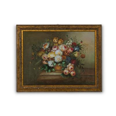French Victorian Oil On Canvas Painting Titled Still Life 4 
