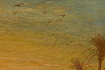 French Victorian Orientalist oil painting of an Arab caravan scene by Charles Th