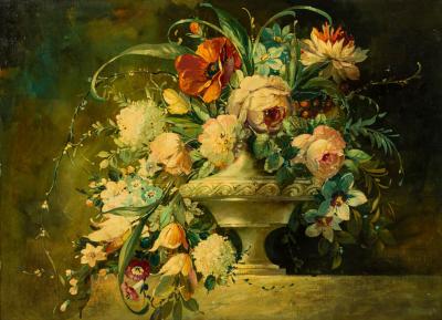 French Victorian Painting of a Bouquet of Flowers