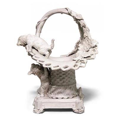 French Victorian Porcelain Cat and Basket Compote