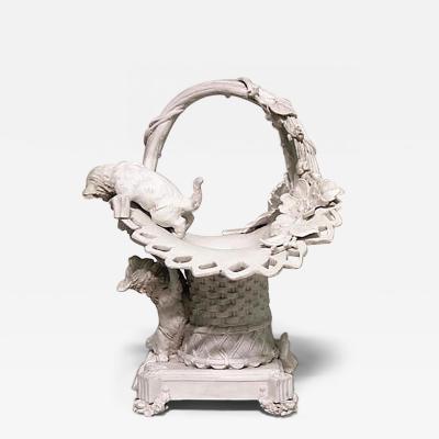 French Victorian Porcelain Cat and Basket Compote