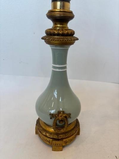 French Victorian Porcelain Oil Lamp with Gilt Mounts