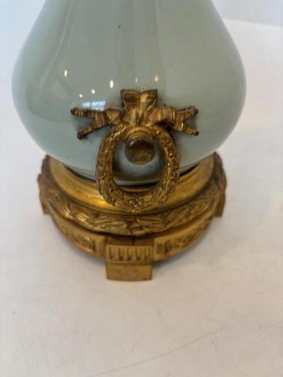 French Victorian Porcelain Oil Lamp with Gilt Mounts