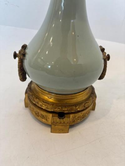 French Victorian Porcelain Oil Lamp with Gilt Mounts