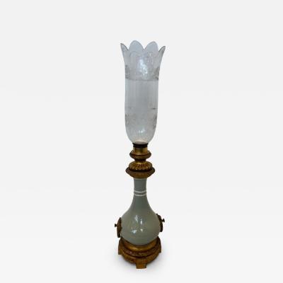 French Victorian Porcelain Oil Lamp with Gilt Mounts