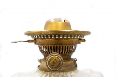 French Victorian Porcelain Oil Lamp with Gilt Mounts