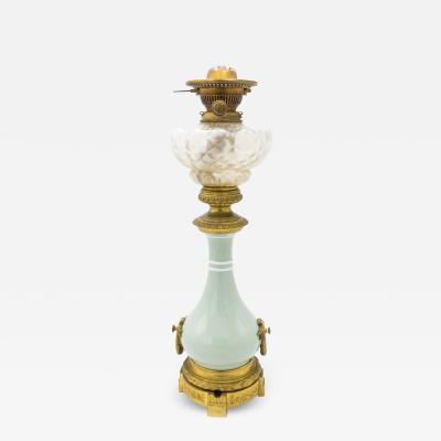 French Victorian Porcelain Oil Lamp with Gilt Mounts