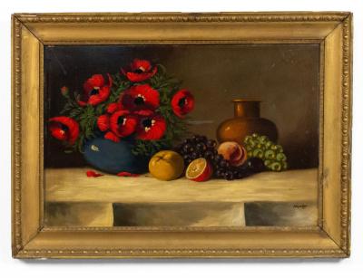 French Victorian Red Flower Still Life