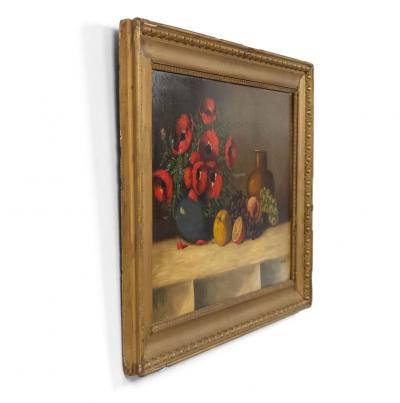 French Victorian Red Flower Still Life