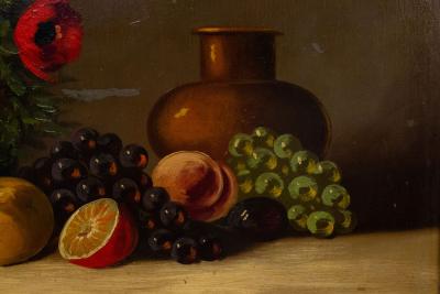 French Victorian Red Flower Still Life