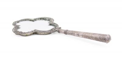 French Victorian Silver Plate Hand Mirror