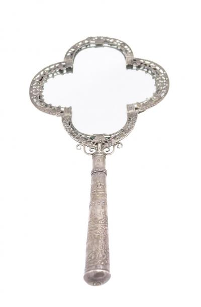 French Victorian Silver Plate Hand Mirror